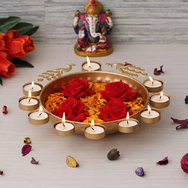 Peacock Shape Decorative Urli Bowl Tea Light Candles for Diwali GiftIng -12 Inch