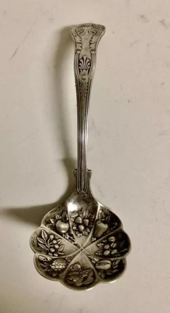 Sheffield England Kings Pattern Berry Server Spoon Ornate Silver Plated 6”