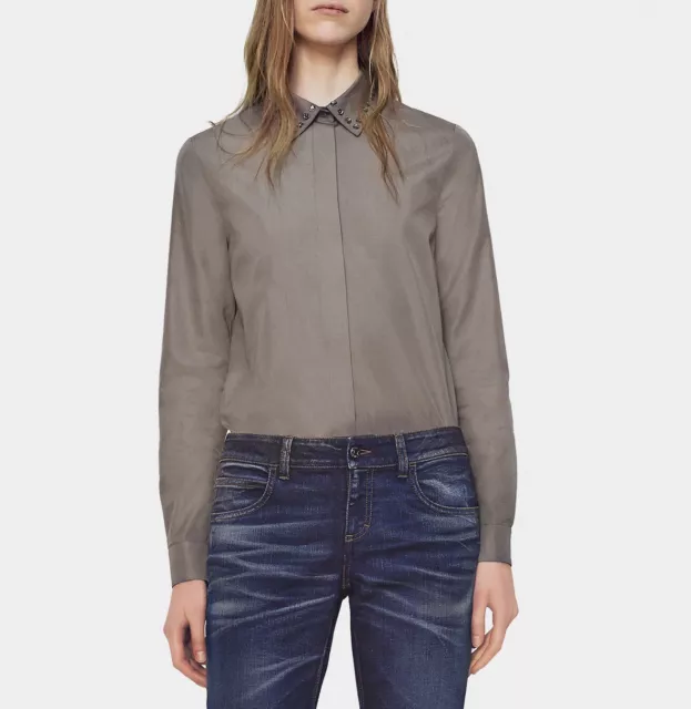 GUCCI SHIRT EMBELLISHED Crystal Collar Grey Cotton Top Blouse $960 It ...