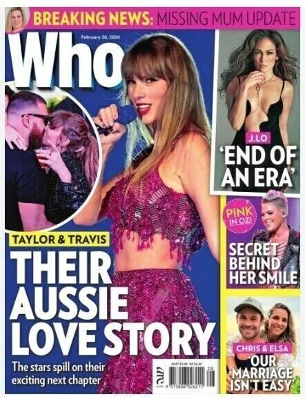 NEW Who Magazine Issue February 26, 2024 TAYLOR SWIFT & TRAVIS AUSSIE LOVE