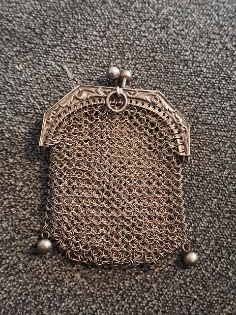 Bourse Aumônière Ancienne Double En Argent Massif/vermeil - Porte-monnaie Vintage Mesh, Occasion