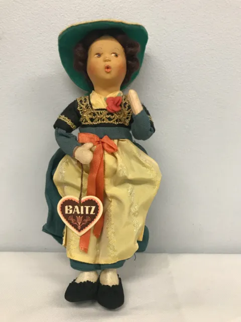 Vintage Baitz Austria Whistling Doll 9" ~ Cloth With Lovely Hand Painted Face