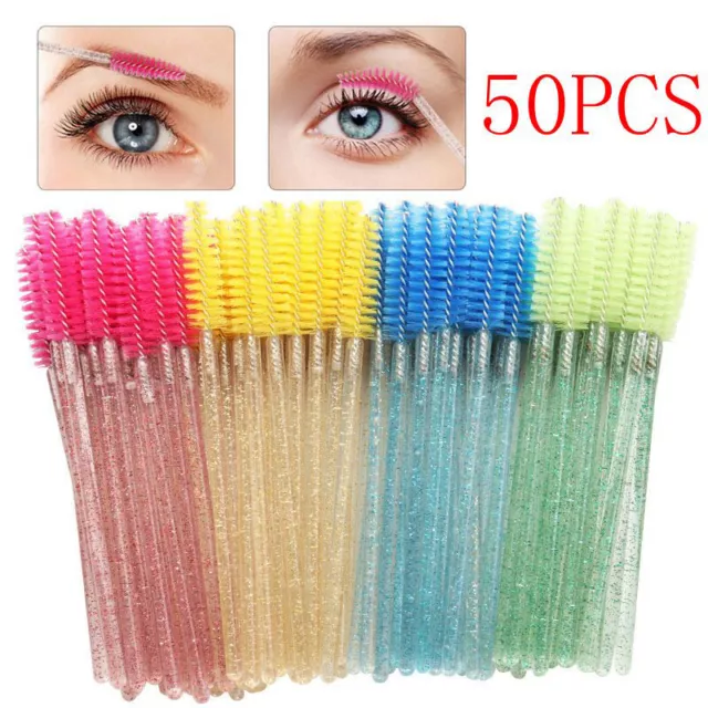 50Pcs Desechable Máscara Pestañas Brochas Cejas Lash Extensión Spoolie Aplicador