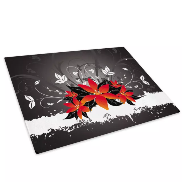 Red Gray Flower Glass Chopping Board Kitchen Worktop Saver Protector