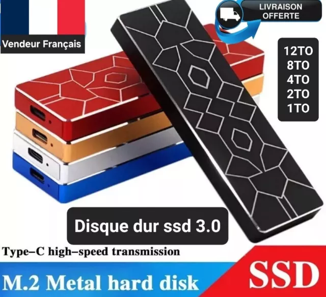 Disque dur externe SSD 3.0 Grand capacité 1to/2to/4to/8to/12to Mini SSD Rapide