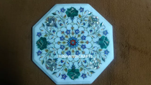 12" Marble Malachite  Coffee Side Flower Small Table Top Mosaic Lapis Inlay
