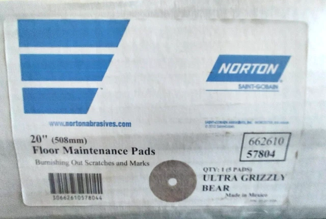 Box 5ct Norton 20"/508mm Buffer Floor Pads Ultra Grizzly Bear 662610-57804
