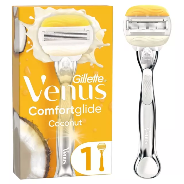 Gillette Venus Comfort Glide Olay Coconut Razor 5 Blades & Platinum Metal Handle