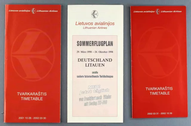 Lithuanian Airlines Airline Timetables X 3 - 1998 2001/02 2002