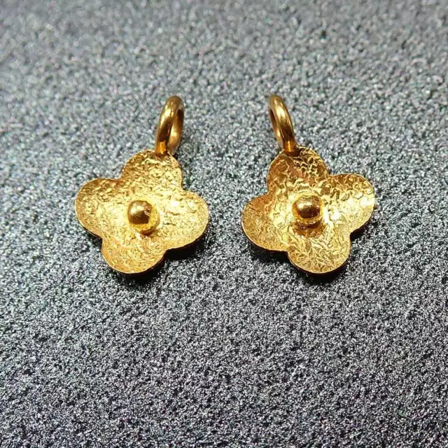 18k Solid Yellow Gold Fancy Textured Flower Charms Findings PAIR
