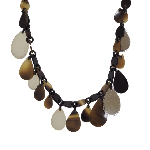 Hermes Buffalo Horn Silver Necklace Brown Women 925 Second Hand Rank Ab