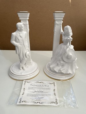 Franklin Mint Gone with the wind Rhett Scarlett Candlesticks Porcelain 1989