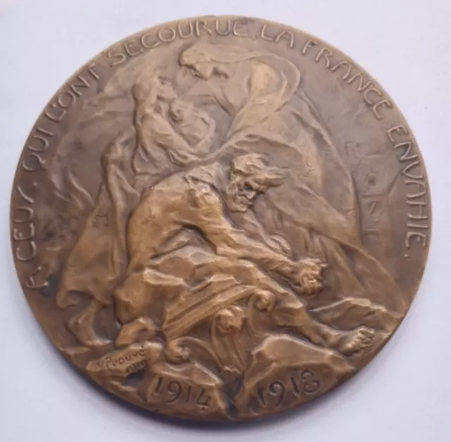 1919 FRENCH WW1 LARGE ART NOUVEAU MEDAL by VICTOR PROUVE