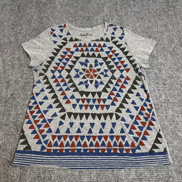 Lucky Brand Womens Shirt Size 1X  Gray Aztec Pullover Short Sleeve Tee