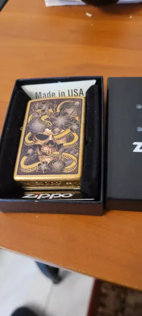 NOS 2015 Brass Skull Day Of The Dead Zippo Lighter Sealed!!!