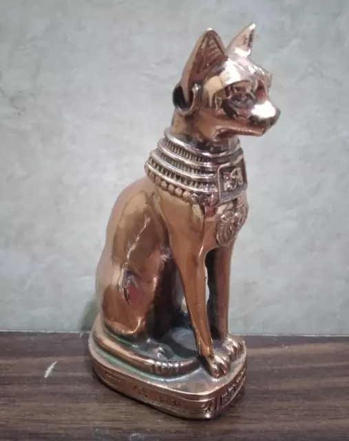 Goddess Bastet Cat Isis ANTIQUE ANCIENT EGYPTIAN Statue  Heavy Stone Gold color