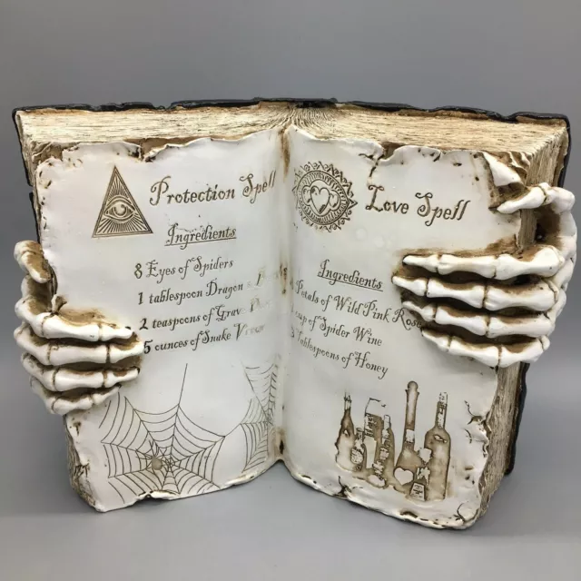 Witch Open Spell Book Love Protection Skeleton Hand Halloween Prop Decor 13" NEW