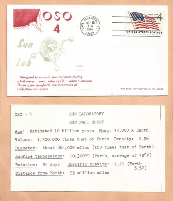 Oso 4 Sonne Lab Oktober 18,1967 Umhang Spacecraft Swanson Raum Abdeckung