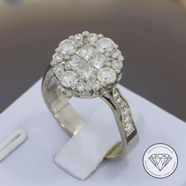 Wert 4.770,- Eleganter 1,35 ct Diamant Brillant Ring 750 / 18 Kt Weiß Gold xxyy