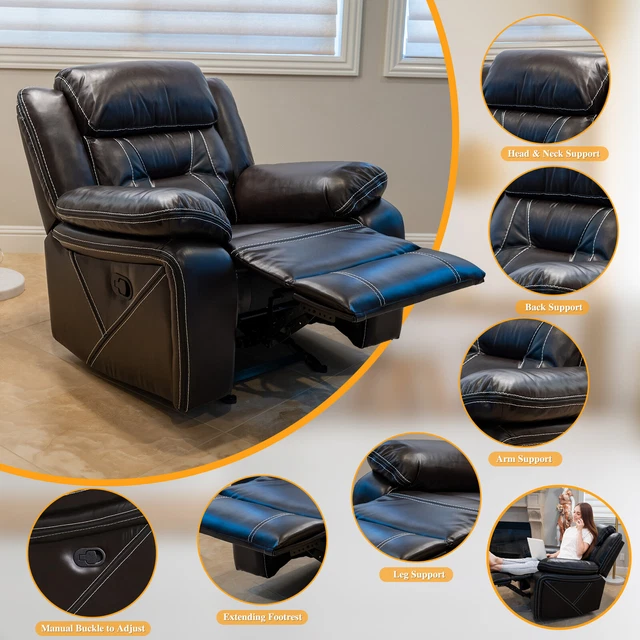 Brown PU Leather Glider Recliner Club Chair Upholstered Lounge Relax Sofa Chair