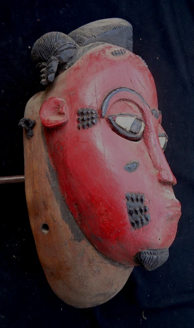 african tribal art fine   face mask  Baule 34 cm wood vintage