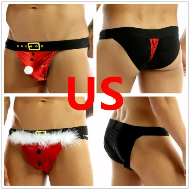 US Sexy Mens Christmas Santa Low Rise Briefs Fancy Cosplay Thongs Underwear Xmas