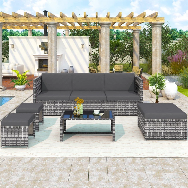 RATTAN GARDEN FURNITURE 6 Seater Corner Sofa Coffee Table Outdoor Patio