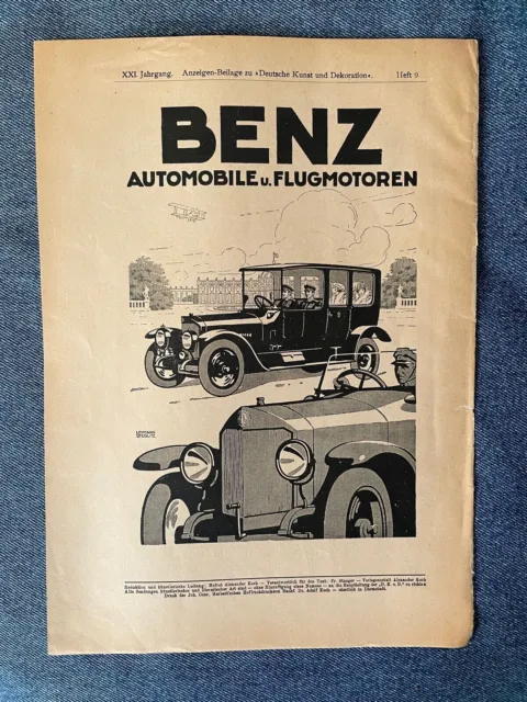 Benz Automobile u. Flugmotoren Lehmann Steglitz 1917 Pubblicità ORIGINALE