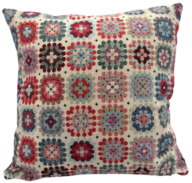 Crochet Tapestry Cushion, Geometric, Multicoloured, Cotton + FREE DOOR STOP