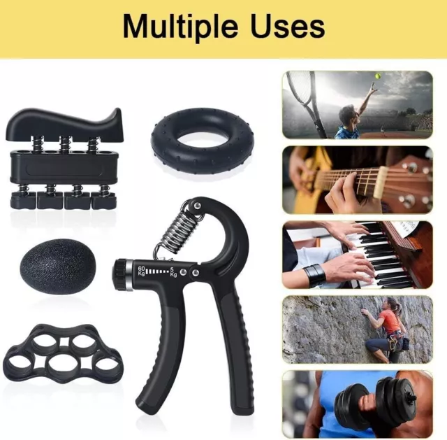 5 Pcs Adjustable Hand Grip Strengthener Wrist Forearm Gripper Power Exerciser