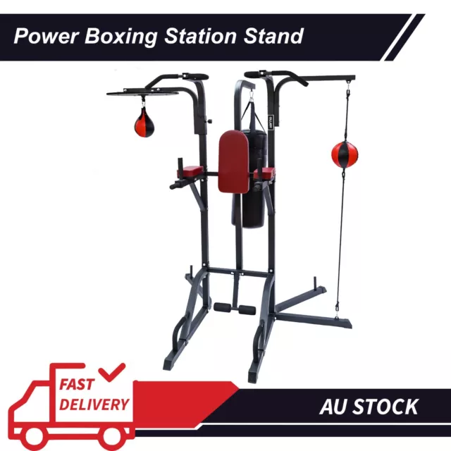Power Boxing Station Stand Speed Ball Punching Bag Chin Up Dip Push Up Sit UP