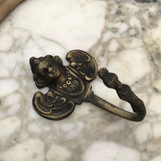 Antique Brass French Wall Hook Angel Putto key Curtain holder Gold Baroque Metal