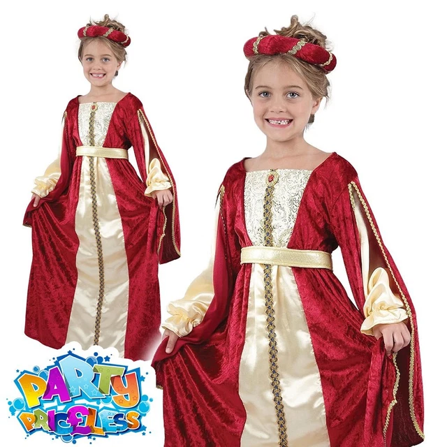 Kids Medieval Regal Princess Costume Girls Tudor Book Week Day Child Fancy Dress