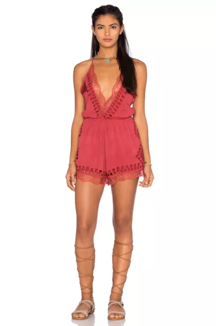 NWT $167 Tularosa Revolve Charmer Plunge Romper Coachella Cherry Red - Medium M