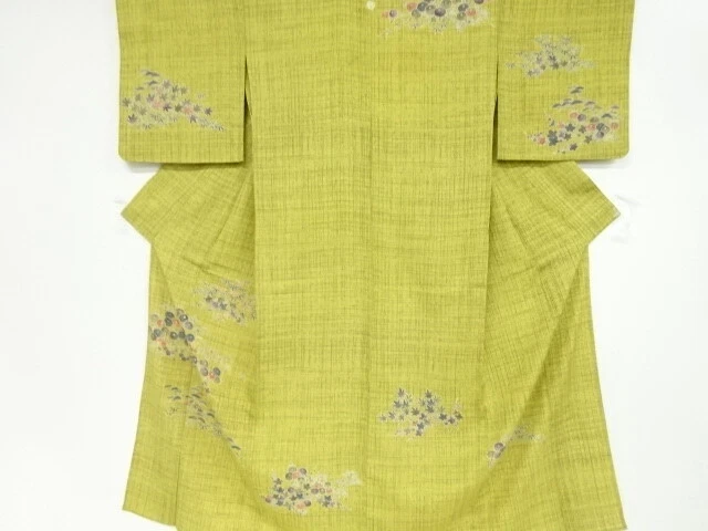 41034# Japanese Kimono / Antique Hitoe Kimono / Kiku & Pine & Bamboo Gra