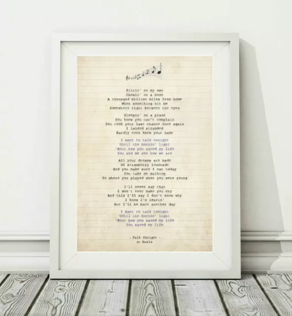 Oasis - Talk Tonight - Song Lyric Art Poster Print - Sizes A4 A3