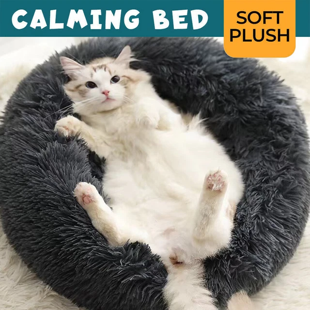 Donut Plush Pet Dog Cat Bed Fluffy Soft Warm Calming Bed Sleeping Kennel Nest