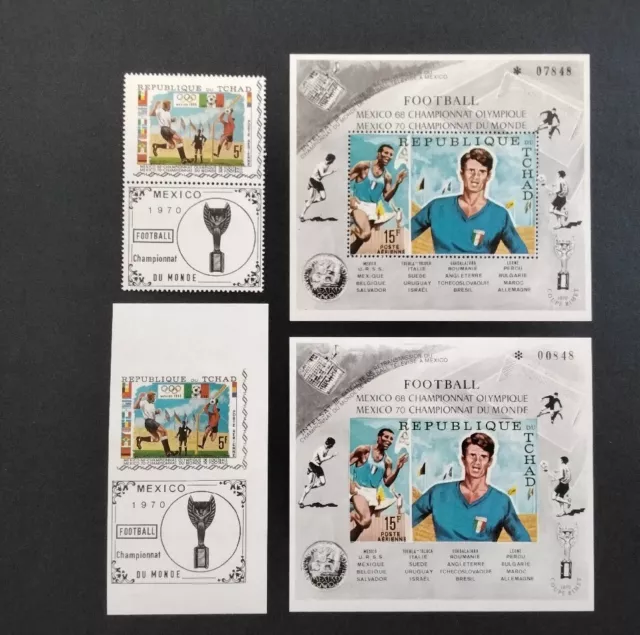 Tschad Fußball WM 1970 Nr 307 A + B & Block 8 A + B Postfrisch Michel 158.-