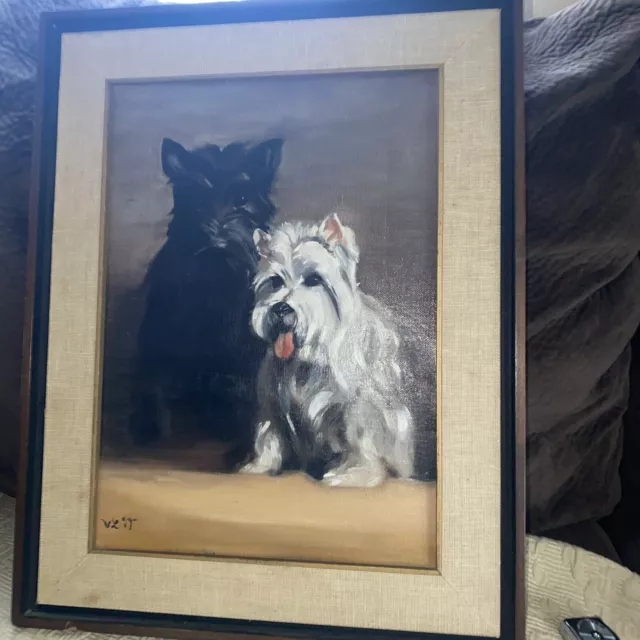 Terrier Dog Portrait Oil Painting 14”x18 vintage 1969 Signed Vintage