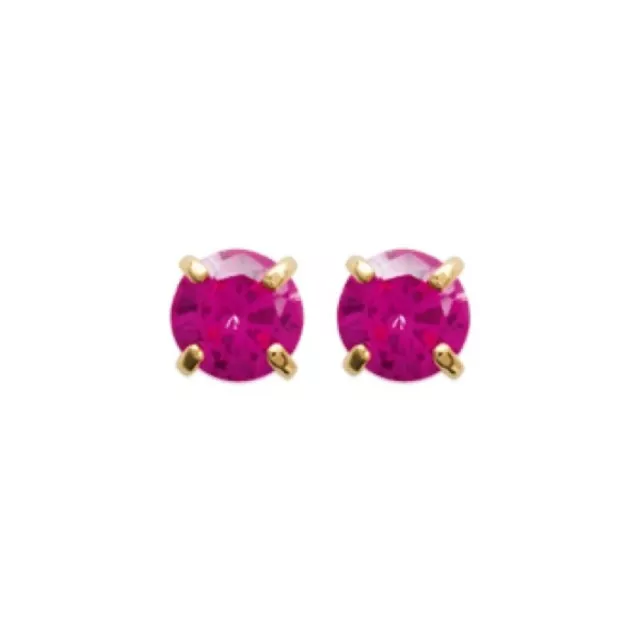 Boucles d'oreilles puces rondes 4 mm Plaqué Or 750 Pierre rouge de synthèse