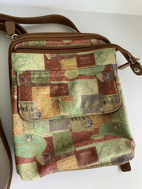 Fossil Brand Leather Purse Patchwork Travel Pastel VTG
