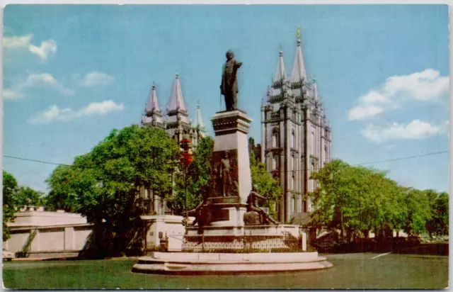 Brigham Young Monument Salt Lake City Utah Mormon Temple Statue Vintage Postcard