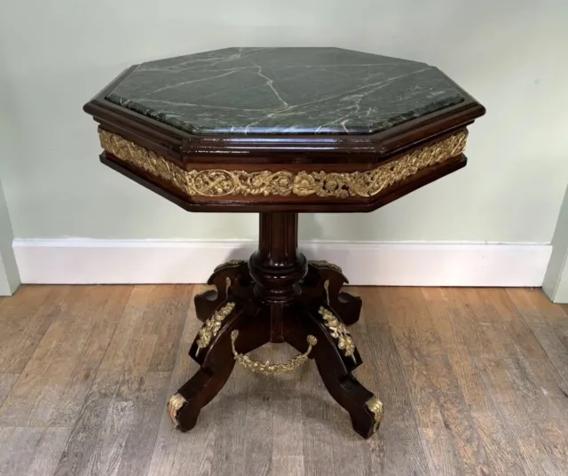 Antique French Mahogany Marble-Top Gueridon Side Table, Louis XVI Octagon