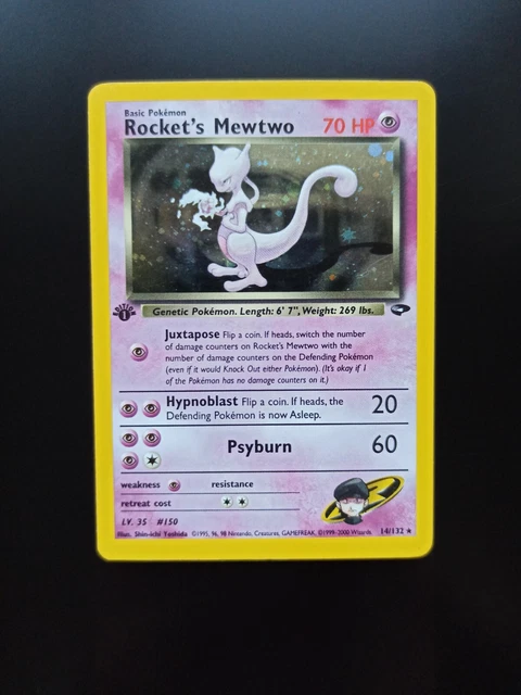 Pokemon Karte Rocket's Mewtwo Holo 1.Edition 14/132 Gym Challenge M NM Original