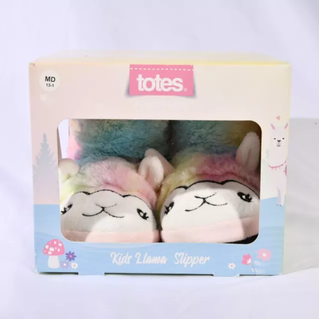 Totes Toasties Kids Llama Face Boot Slippers Med 13-1 Soft