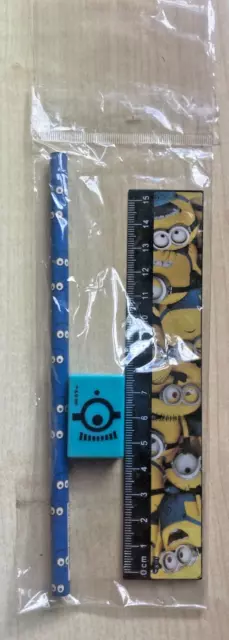 New Despicable Me Minions 3 Piece Stationery Set - Ruler Pencil Sharpener