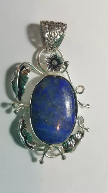 Beautiful Large Lapis Lazuli Solid 925 Sterling Silver Pendant Hand Crafted
