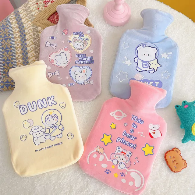 Cartoon Plush Hot Water Bottle Bag Silicone Heat Cold Therapy Warm Winter Supply