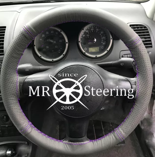 For Vw Lupo 1998-2005 Grey Two Tone Leather Steering Wheel Cover Purple Stitch