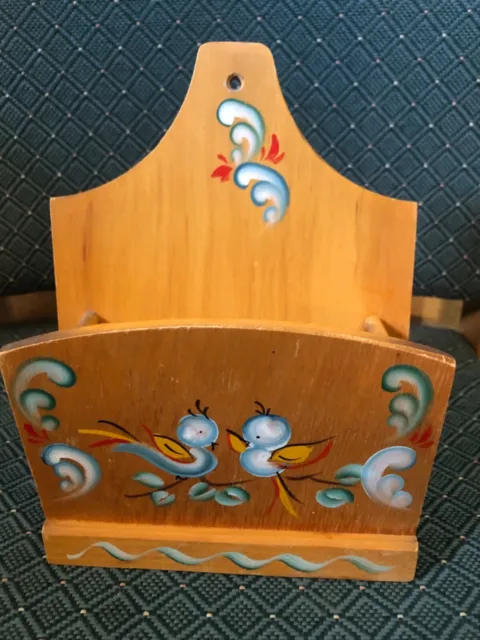 Vintage Hand painted Folk Art Wooden Wall Napkin Holder